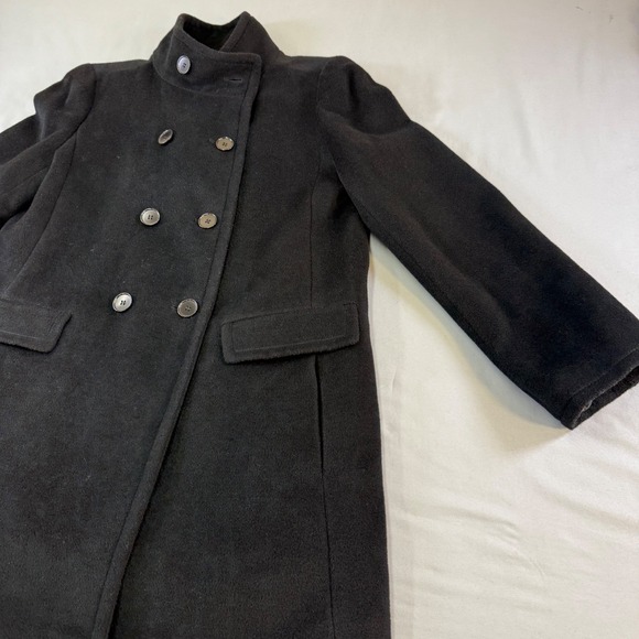 Talbots Black Double Breasted Wool Blend Coat Stand Collar Quilted Lining Size M - Picture 6 of 16